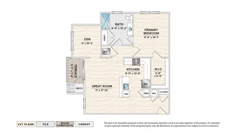 Floor plan for 1 bed, 1 bath, 957 sqft